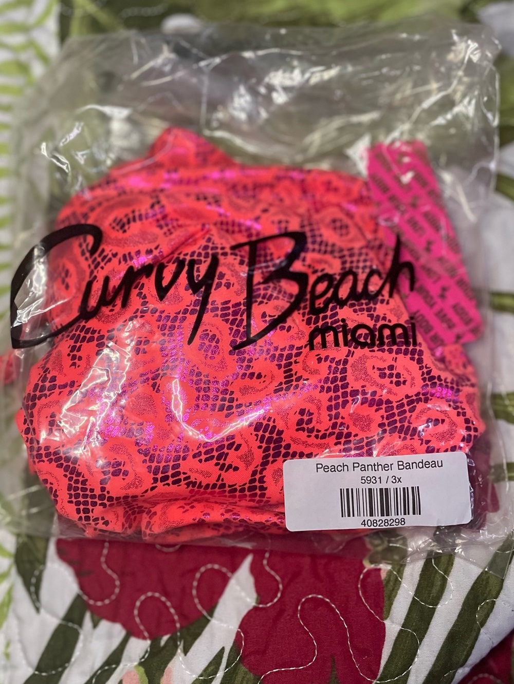 Curvy Beach Peach Panther 🐆 Bandeau Bikini Top 3X Plus Size Luxury USA TOP ONLY - Picture 2 of 4